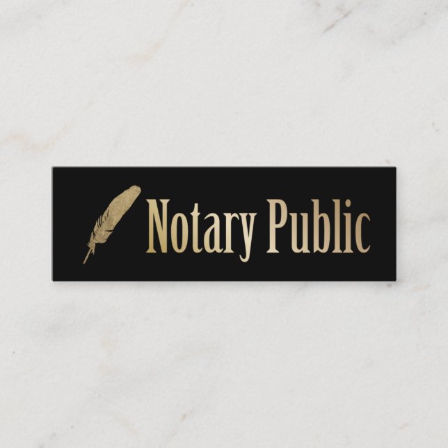 Notary Loan Signing Agent Black & Gold Quill Pen Mini Business Card (Front)