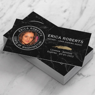 Notary Loan Signing Agent Black Marble Photo Business Card