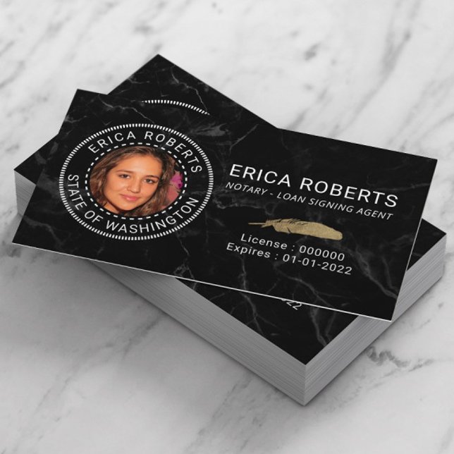 Notary Loan Signing Agent Black Marble Photo Business Card (Creator Uploaded)