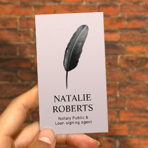 Notary Loan Signing Agent Black Quill Blush Pink Business Card