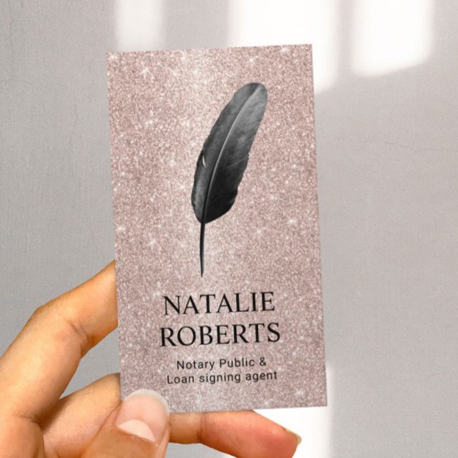 Notary Loan Signing Agent Black Quill Rose Gold  Business Card (Creator Uploaded)