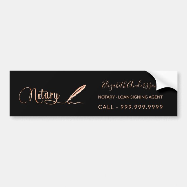Notary loan signing agent black rose gold bumper sticker (Front)