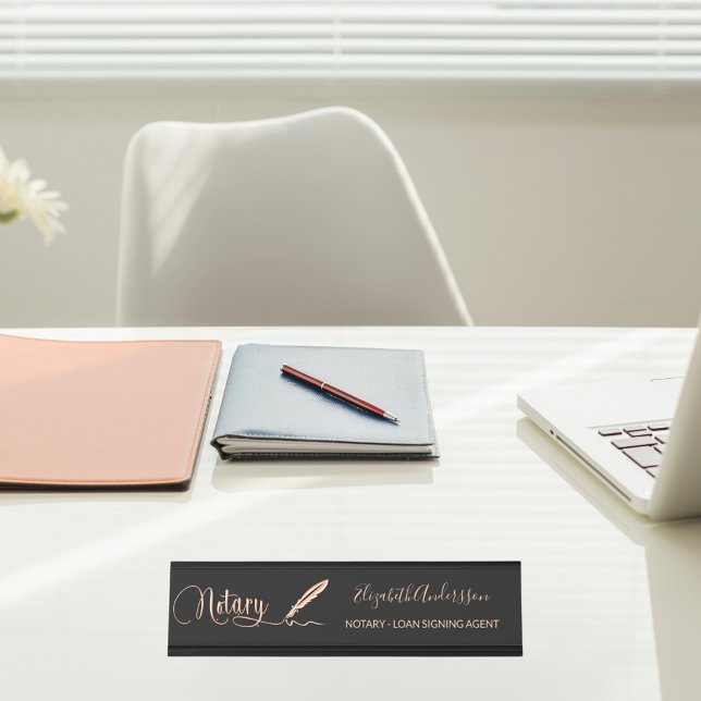 Notary loan signing agent black rose gold desk name plate (Creator Uploaded)