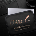 Notary loan signing agent black rose gold laptop sleeve<br><div class="desc">A black background and a rose gold signature signing pen.  Elegant hand lettered style script.  Personalise and add Your name,  title.</div>