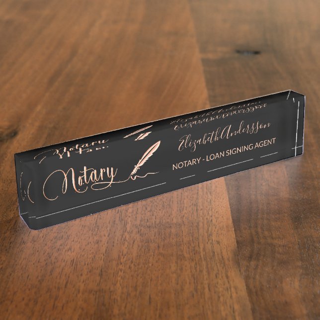 Notary loan signing agent black rose gold nameplate (Side)
