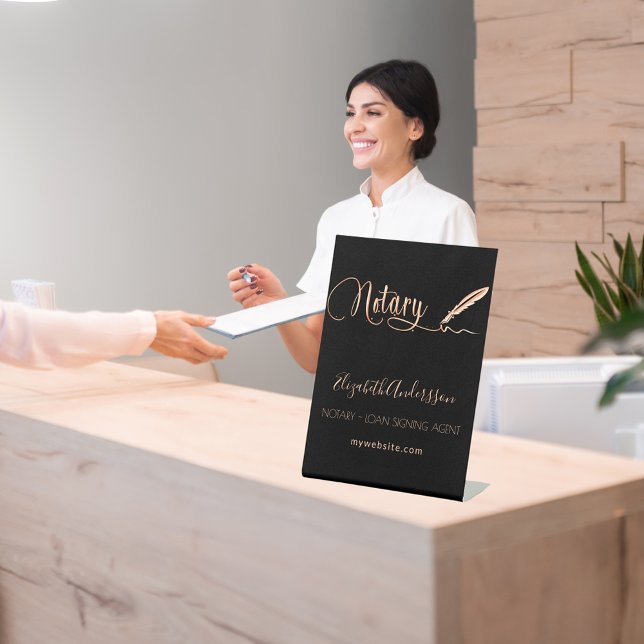 Notary loan signing agent black rose gold pedestal sign (Creator Uploaded)
