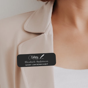 Notary loan signing agent black white magnetic name tag