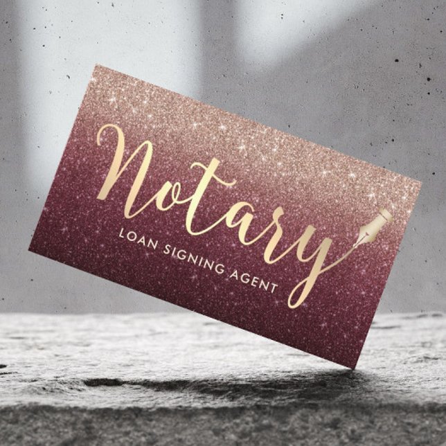 Notary Loan Signing Agent Burgundy Rose Gold Ombre Business Card (Creator Uploaded)