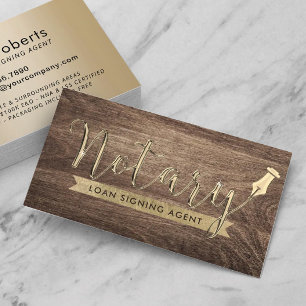 Notary Loan Signing Agent Classy Wood & Gold Business Card
