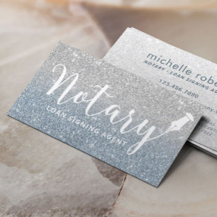 Notary Loan Signing Agent Dusty Blue Silver Ombre Business Card