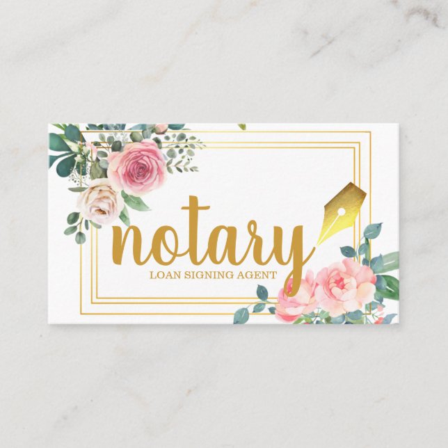 Notary - Loan Signing Agent Elegant Floral  Business Card (Front)
