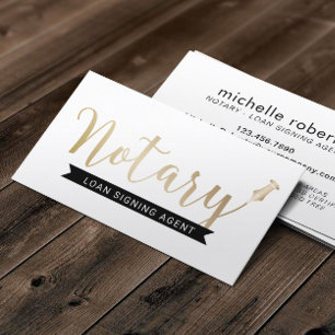 Notary Loan Signing Agent Elegant Gold Script Business Card