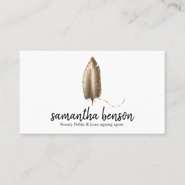 Notary Loan Signing Agent Elegant Quill Pen Logo Business Card (Front)