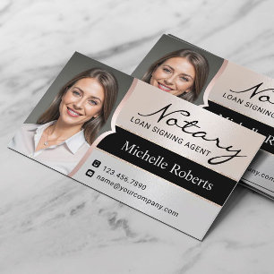 Notary Loan Signing Agent Elegant Silver Photo Business Card