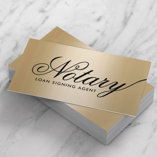 Notary Loan Signing Agent Elegant Typography Gold Business Card (Creator Uploaded)