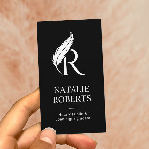 Notary Loan Signing Agent Feather Logo Black Business Card