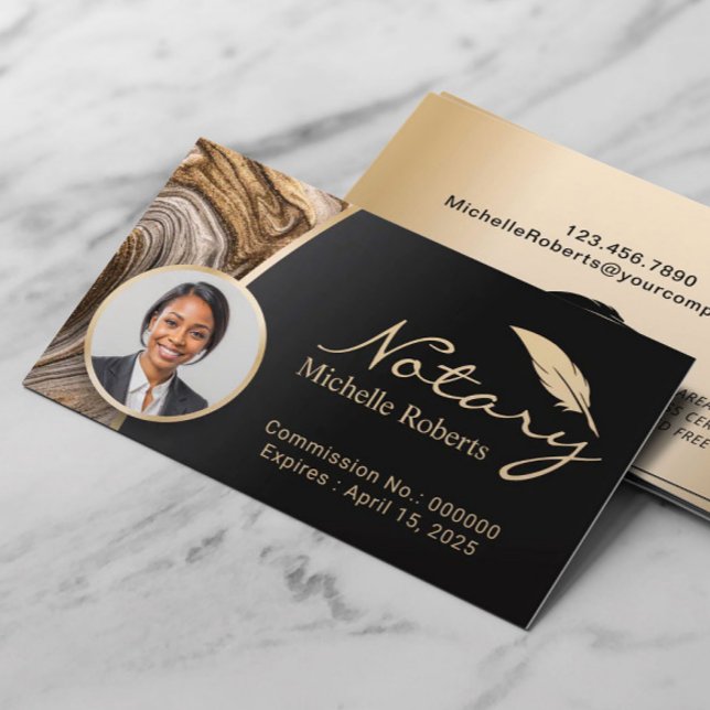 Notary Loan Signing Agent Gold Agate Photo  Business Card (Creator Uploaded)
