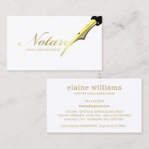 Notary Loan Signing Agent Gold Black Pen Business Card