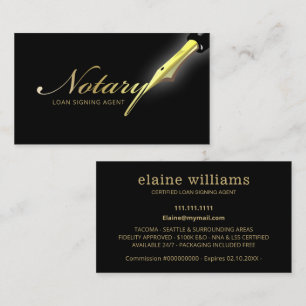 Notary Loan Signing Agent Gold Black Pen Business Card