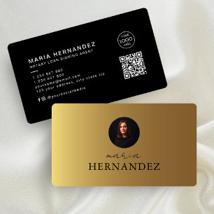 Notary loan signing agent Gold Black photo QR code Business Card