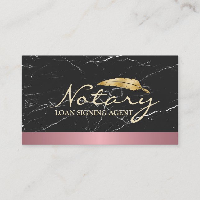 Notary Loan Signing Agent Gold Border Black Marble Business Card (Front)