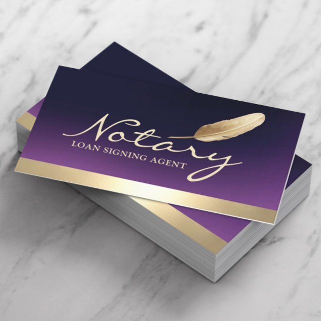 Notary Loan Signing Agent Gold Border Deep Purple Business Card (Creator Uploaded)