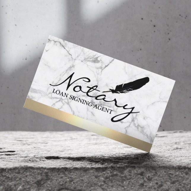 Notary Loan Signing Agent Gold Border Marble Business Card (Creator Uploaded)