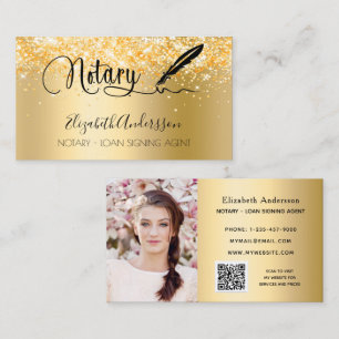 Notary loan signing agent gold photo QR code Business Card