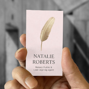 Notary Loan Signing Agent Gold Quill Blush Pink Business Card