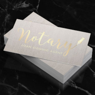 Notary Loan Signing Agent Gold Script Classy Linen Business Card