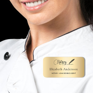 Notary loan signing agent gold script name tag
