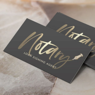 Notary Loan Signing Agent Gold Typography Grey Business Card