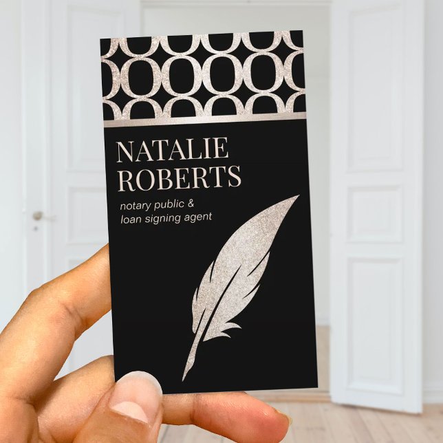 Notary Loan Signing Agent Luxury Gold Quill Pen Business Card (Creator Uploaded)