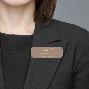Notary loan signing agent mocha brown cript name tag