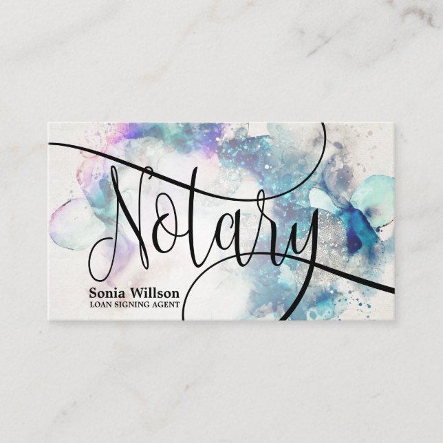 Notary Loan Signing Agent Modern abstract script B Business Card (Front)