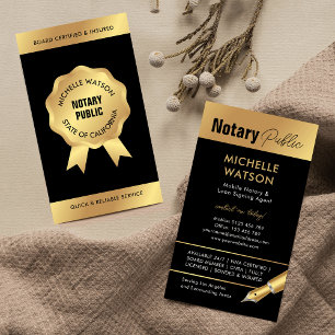 Notary Loan Signing Agent Modern Black & Gold Business Card