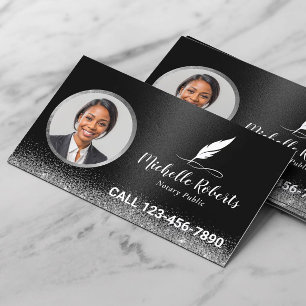 Notary Loan Signing Agent Modern Black Photo Business Card