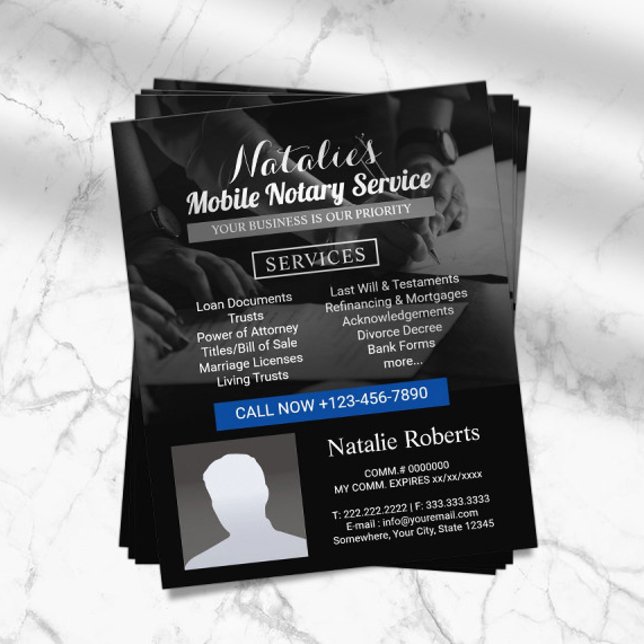 Notary Loan Signing Agent Modern Black Photo  Flyer (Creator Uploaded)