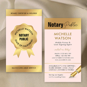 Notary Loan Signing Agent Modern Blush Pink & Gold Business Card