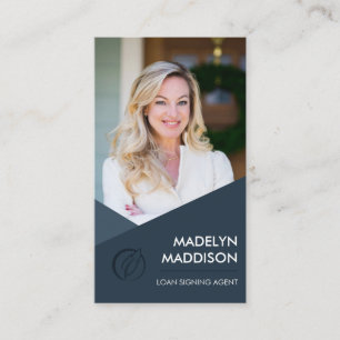 Notary Loan Signing Agent Modern Dark Azure Photo Business Card