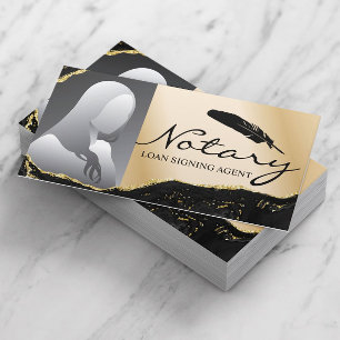 Notary Loan Signing Agent Modern Gold Agate Photo  Business Card