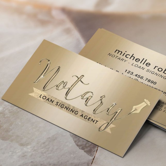 Notary Loan Signing Agent Modern Gold Business Card (Creator Uploaded)