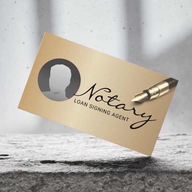 Notary Loan Signing Agent Modern Gold Photo Business Card (Creator Uploaded)