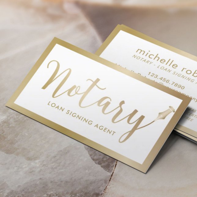 Notary Loan Signing Agent Modern Gold Typography Business Card (Creator Uploaded)