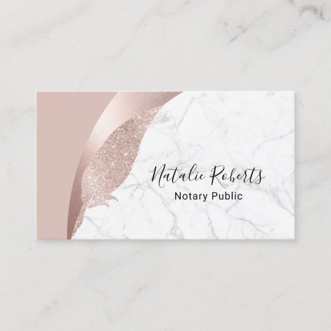 Notary Loan Signing Agent Modern Marble Rose Gold Business Card (Front)