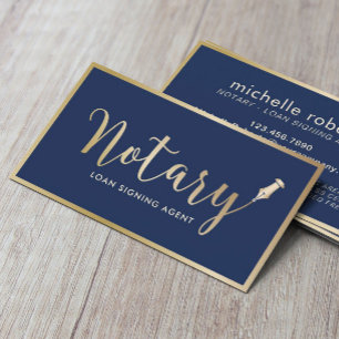 Notary Loan Signing Agent Modern Navy & Gold Business Card