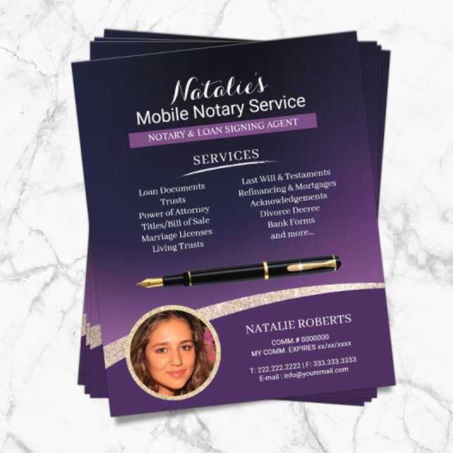 Notary Loan Signing Agent Modern Purple Photo Flyer (Creator Uploaded)