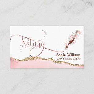 Notary Loan Signing Agent Modern Rose Gold Agate B Business Card