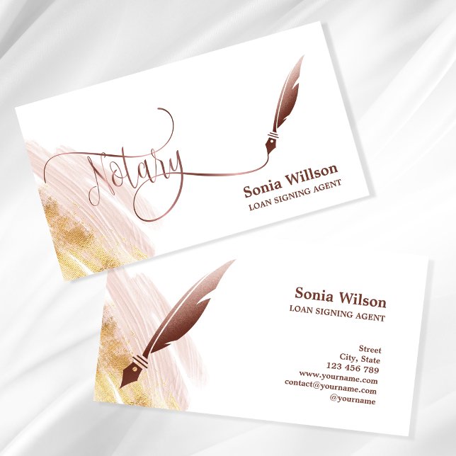 Notary Loan Signing Agent Modern Rose Gold Agate Business Card (Creator Uploaded)