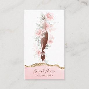 Notary Loan Signing Agent Modern Rose Gold Floral Business Card